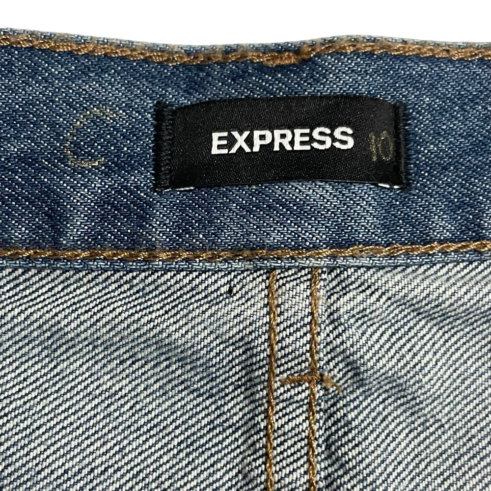 Express Womens Shorts Size 14 Blue Mom Shorts Button Fly Super High Rise Denim - Picture 5 of 13